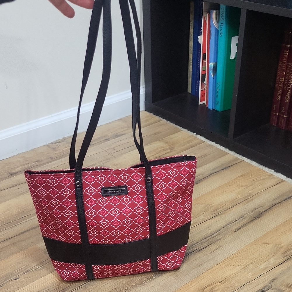 LONGABERGER Red Pink Black Homestead Hearts All Over Shoulder Bag